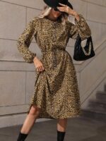 Rochie Midi Vendela Khaki Cu Imprimeu Alb - Negru - imagine 5