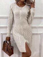 Rochie Midi Tricotata Eljas Bej - imagine 3