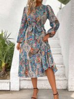 Rochie Midi Meja Cu Imprimeu Multicolor Si Cordon - imagine 3