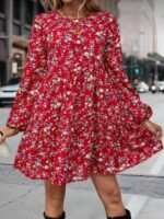 Rochie Scurta Panisia Rosie Cu Model Floral Si Maneci Bufante