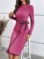 Rochie Midi Hansa Roz cu Dungi in Relief