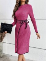 Rochie Midi Hansa Roz cu Dungi in Relief - imagine 4