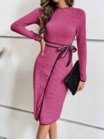Rochie Midi Hansa Roz cu Dungi in Relief - imagine 3