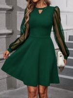 Rochie Scurta Sabira Verde Cu Maneci Bufante - imagine 4