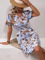 Rochie Scurta Rimini Bleu Cu Model Floral - imagine 4