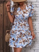 Rochie Scurta Rimini Bleu Cu Model Floral - imagine 5