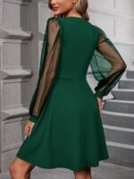 Rochie Scurta Sabira Verde Cu Maneci Bufante - imagine 2