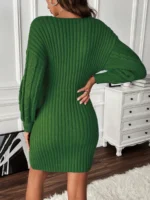 Rochie Scurta Tricotata Elaine Verde Cu Decolteu - imagine 2