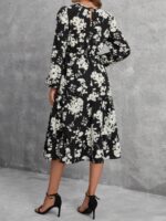 Rochie Midi Odilia Neagra Cu Imprimeu Floral Alb - imagine 2