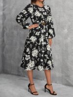 Rochie Midi Odilia Neagra Cu Imprimeu Floral Alb - imagine 4