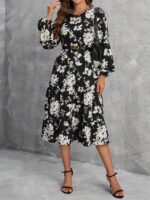 Rochie Midi Odilia Neagra Cu Imprimeu Floral Alb - imagine 5