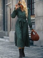 Rochie Midi Cindi Verde cu Buline Negre - imagine 4