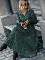 Rochie Midi Cindi Verde cu Buline Negre - imagine 3