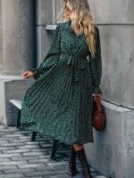 Rochie Midi Cindi Verde cu Buline Negre