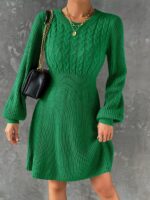 Rochie Midi Tricotata Alaya Verde Cu Maneci Bufante - imagine 5