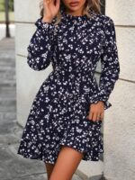 Rochie Scurta Amy Bleumarin Cu Model Floral Alb