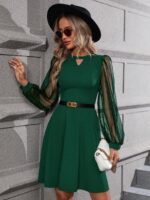 Rochie Scurta Sabira Verde Cu Maneci Bufante
