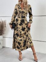 Rochie Lunga Osana Crem Cu Model Floral Negru