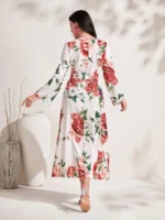 Rochie Lunga Oxana Alba Cu Model Floral - imagine 2
