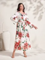 Rochie Lunga Oxana Alba Cu Model Floral - imagine 5