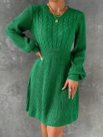Rochie Midi Tricotata Alaya Verde Cu Maneci Bufante - imagine 3