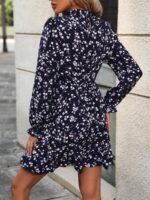 Rochie Scurta Amy Bleumarin Cu Model Floral Alb - imagine 2
