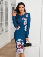 Rochie Midi Shannon Albastra Cu Model Floral