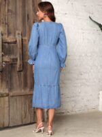Rochie Midi Kerry Din Denim Cu Maneci Bufante - imagine 2