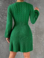 Rochie Midi Tricotata Alaya Verde Cu Maneci Bufante - imagine 2