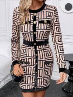 Rochie Scurta Peggy Crem Cu Model Geometric Negru - imagine 4