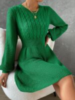 Rochie Midi Tricotata Alaya Verde Cu Maneci Bufante