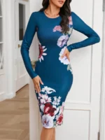 Rochie Midi Shannon Albastra Cu Model Floral - imagine 4
