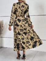 Rochie Lunga Osana Crem Cu Model Floral Negru - imagine 2