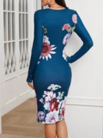 Rochie Midi Shannon Albastra Cu Model Floral - imagine 2