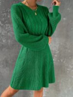 Rochie Midi Tricotata Alaya Verde Cu Maneci Bufante - imagine 4