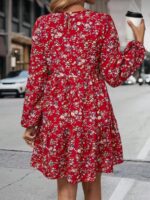 Rochie Scurta Panisia Rosie Cu Model Floral Si Maneci Bufante - imagine 2