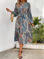 Rochie Midi Meja Cu Imprimeu Multicolor Si Cordon - imagine 4