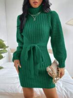 Rochie Tricotata Scurta Antanasia Verde Cu Guler - imagine 3