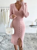 Rochie Tricotata Midi Grace Roz Pudra