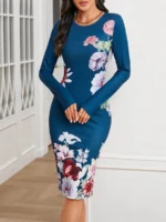 Rochie Midi Shannon Albastra Cu Model Floral - imagine 5