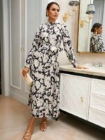 Rochie Lunga Elvan Corai Cu Imprimeu Negru - imagine 46