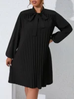 Rochie Midi Muller Neagra Cu Pliuri - Marimi Mari - imagine 3