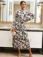 Rochie Lunga Elvan Corai Cu Imprimeu Negru - imagine 47