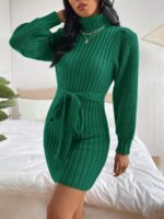 Rochie Tricotata Scurta Antanasia Verde Cu Guler - imagine 5