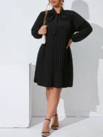 Rochie Midi Muller Neagra Cu Pliuri - Marimi Mari - imagine 4