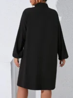 Rochie Midi Muller Neagra Cu Pliuri - Marimi Mari - imagine 2