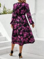 Rochie Midi Zizita Neagra Cu Model Floral Lila - imagine 2