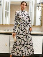 Rochie Lunga Elvan Corai Cu Imprimeu Negru - imagine 50