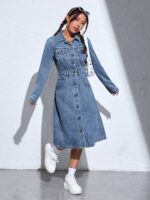 Rochie Midi Shani Din Denim Cu Nasturi - imagine 3
