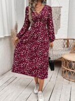 Rochie Lunga Florentina Grena Cu Imprimeu Multicolor